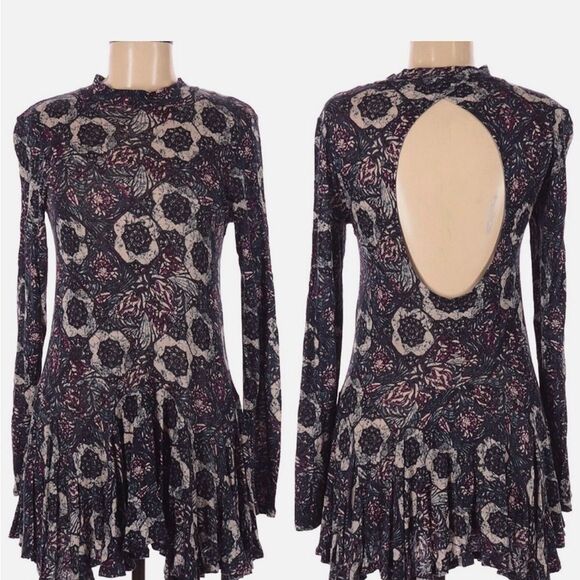 Free People Jersey Annabelle Printed Tunic Mini Dress Plum Combo - Picture 2 of 13